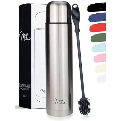 Abbildung von Milu Thermosflasche Thermoskanne Isolierflasche 1L Isolierte Edelstahl Trinkflasche, 100% Auslaufsicher, Doppelwandisolierung (Edelstahl, 1000 ml)