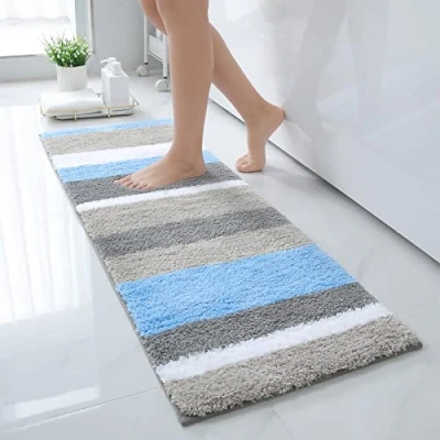 Abbildung von Homaxy rutschfest Badezimmerteppich Weich Hochflor Mikrofaser Badematte Saugfähige Badteppiche Waschbar Badvorleger 40 x 120 cm, Blau/Grau