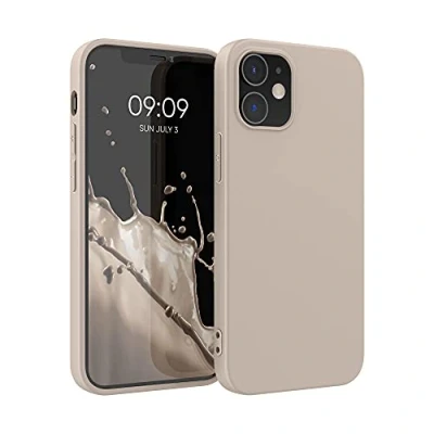 Abbildung von kwmobile Hülle kompatibel mit Apple iPhone 12 / Pro weiches TPU Silikon Case Cover geeignet für kabelloses Laden Beige matt