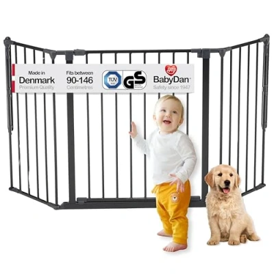 Abbildung von BabyDan Flex M, 90 146 cm, Treppenschutzgitter/Raumteiler, Schwarz, Hergestellt in Dänemark Schutzgitter/Sicherheitsgitter (Haustiergitter/Hundegitter/Hundespielgehege)