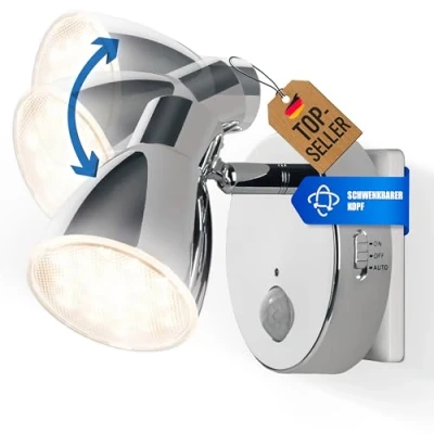 Abbildung von Trango LED Sensor Nachtlicht 2635 018 in Chrom mit Automatikfunktion direkt 230V Bewegungssensor I Sicherheitslicht Steckdose Lampe Wandlampe Orientierungslicht Kinder