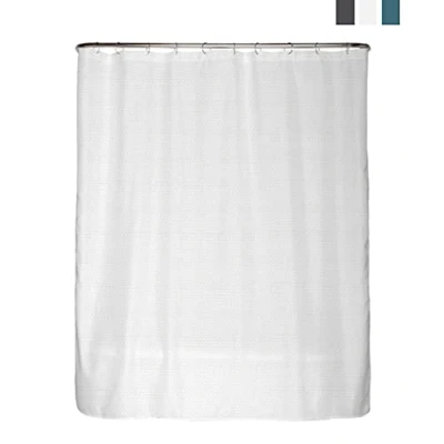 Abbildung von arteneur® Premium Duschvorhang 180x180 Antischimmel Weiß mit Struktur Stoff, Blickdicht, Wasserdicht, Waschbar &amp; inkl. E Book Ringe (Schnee Weiß)