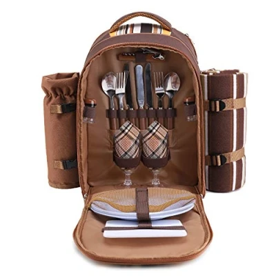 Abbildung von Picknickrucksack für 2 Personen Picknick Rucksack Hamper Kühltasche mit Geschirr Set &amp; Decke