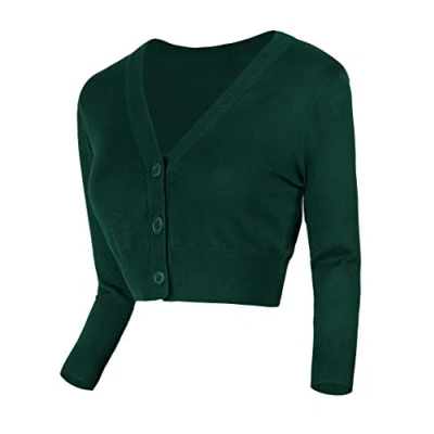 Abbildung von Urban GoCo Damen V Ausschnitt Kurz Strickweste Strickjacke (S, dunkelgrün)
