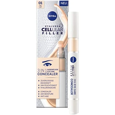 Abbildung von NIVEA Hyaluron Cellular Filler 3IN1 Augenpflege Concealer Hell (4 ml), Anti Age mit Hyaluron, Abdeckstift für Augenringe, Rötungen und Pickel