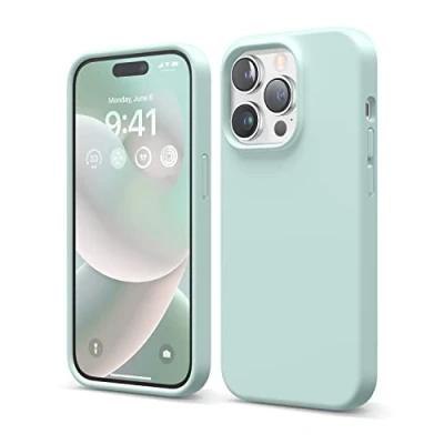 Abbildung von elago Schutzhülle für iPhone 14 Pro, Flüssigsilikon, Ganzkörper Schutzhülle, stoßfest, schlanke Handyhülle, kratzfestes weiches Mikrofaserfutter, 15,5 cm (6,1 Zoll), Minzgrün