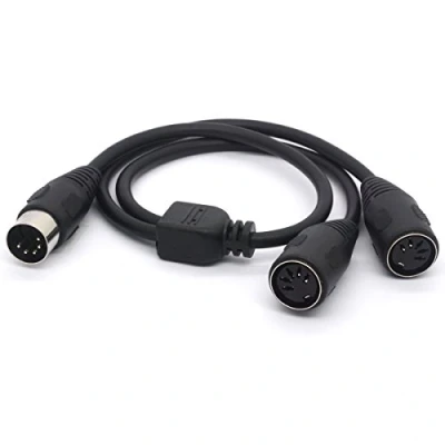 Abbildung von HTGuoji MIDI Splitter Kabel, 5 Pin DIN Stecker auf 2 Buchse SmartPhone AUX Kopfhörer Stereo Klinkenstecker Adapter Y Eingangskabel für Keyboard, E Piano, Synthesizer, Gitarre