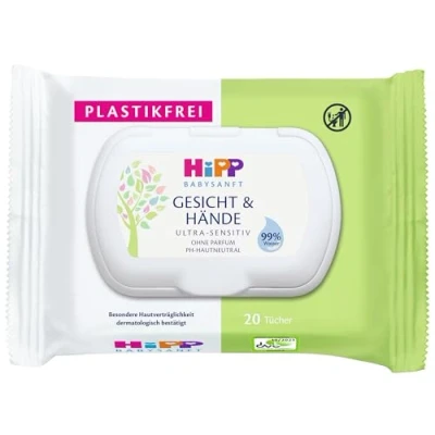 Abbildung von HIPP Babysanft Gesicht &amp; Händetücher, Feuchttücher 12x 20 Stück.