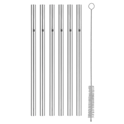 Abbildung von WMF Baric Metall Strohhalm Set 7 teilig, 6 Trinkhalme gerade mit Reinigungsbürste, umweltfreundlich, wiederverwendbar, für Heiß / Kaltgetränke
