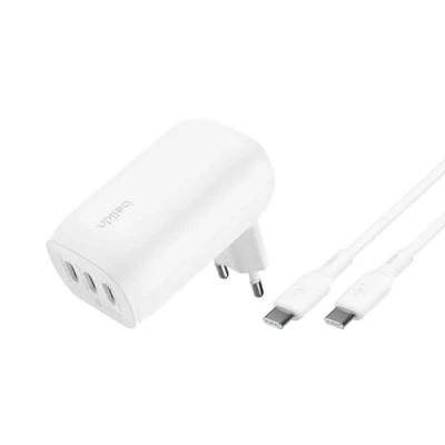 Abbildung von Belkin BoostCharge USB C Ladegerät mit DREI Anschlüssen und PPS (67 W), PD 3.1 fähiges iPhone Schnellladegerät für die 16 Serie, 15 MacBook Pro, AirPods, Galaxy, C/USB Kabel
