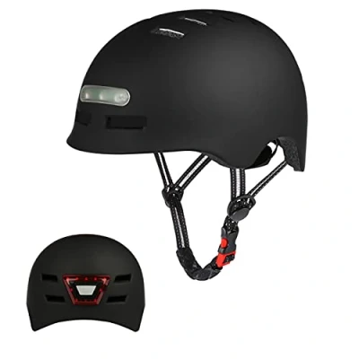 Abbildung von Erwachsene Fahrradhelm mit LED Licht CE Zertifikate Radhelm Skaterhelm Herren und Damen E Scooter Roller BMX Helm für Männer &amp; Frauen Trekking City Rennradhelme Jugendhelme Skaterhelm,L