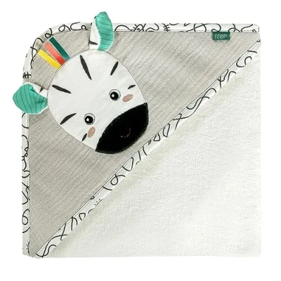 Abbildung von Fehn Badetuch Zebra Badehandtuch Kinder Poncho aus Frottee Handtuch mit süßem Babybadetuch Kapuze für Babys und Kleinkinder ab 0+ Monaten Kapuzenhandtuch Maße 80 x cm