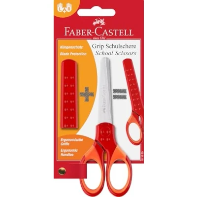 Abbildung von FABER CASTELL 181550 Schulschere Grip, mit Klingenschutz, rot, 1 Stück