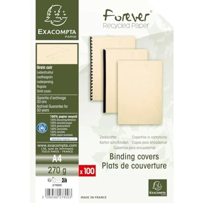 Abbildung von Exacompta 2783C 100er Pack Einbanddeckel DIN A4 für Bindesysteme Forever aus Recycling Karton schwarz. Geeignet zur Verwendung mit Serodo Bindern, Kunststoffringen, Metallringen und mehr