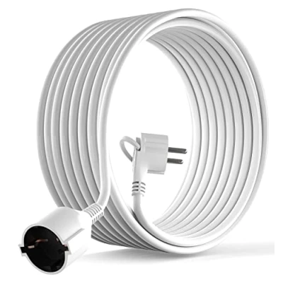 Abbildung von MutecPower 10 Meter Verlängerungskabel mit Flachstecker Qualitäts Kunststoff Schuko Verlängerung Schutzkontakt 90 Winkelstecker &amp; Schutzkontaktkupplung bis 250V 16A IP20 10m weiß