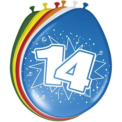 Abbildung von Folat 08215 14th Birthday Balloons 30cm 8 Pieces. Zahl 14. Geburtstag Ballons 30 cm Stück, 40