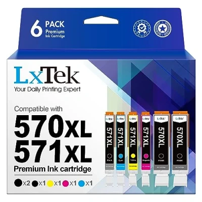 Abbildung von LxTek 570 571XL Tintenpatrone als Ersatz für PGI XL CLI 571 Druckerpatronen Canon TS5050 PIXMA MG5750 TS6051 MG6850 TS6050 MG5700 MG5751 MG5752 MG6800 MG6851 MG6852 TS5051 TS5055 (6er Pack)