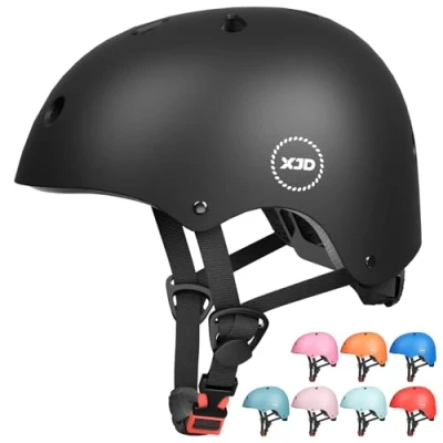 Abbildung von XJD Fahrradhelm Kinder Jugend Kinderhelm Einstellbare Skateboard Helm Skaterhelm für Fahrrad Scooter Roller Kinderfahrradhelm 3 13 Alt Mädchen und Jungen (S: 51 54 cm, Schwarz)