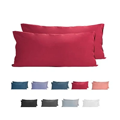 Abbildung von Komfortec 100% Baumwolle Kissenbezüge 2er Set 40x80 cm, Superweicher Premium Jersey Kopfkissenbezug 150 g/m², Kissenhülle, Aurora Rot