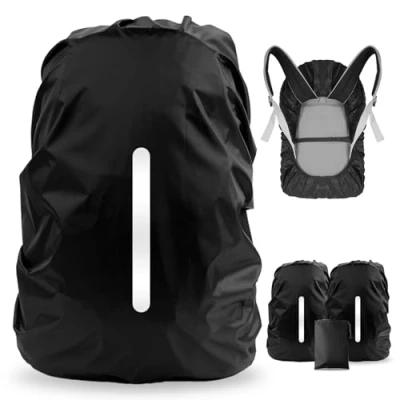 Abbildung von LAMA 2 Stück Wasserfeste Regenschutz Regenhülle Regenüberzug Regenabdeckung mit Reflexstreifen Verstellschnalle für Rucksack Schulranzen Schultasche Wandern Klettern Radfahren XS 10L 17L Schwarz