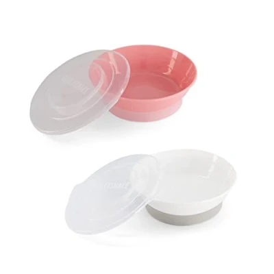 Abbildung von Twistshake 2x Babyschüssel mit luftdichtem Deckel BPA Frei Essenstrainingsteller für Kinder Essensschüssel Müslischale Weiß Rosa