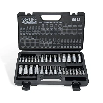 Abbildung von CCLIFE Sechskant satz,32 teiliges Metric and SAE Bit Sockets 1/4&#039;&#039; 3/8&#039;&#039; 1/2&quot; fur Drehmomentschlüssel und Bohrer, S2 Legierungsstahl