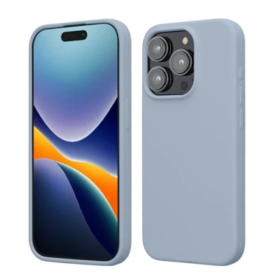 Abbildung von kwmobile Hülle für das iPhone 15 Pro Silikon Handy Case stoßfeste Handyhülle mit weicher Oberfläche Hellblau