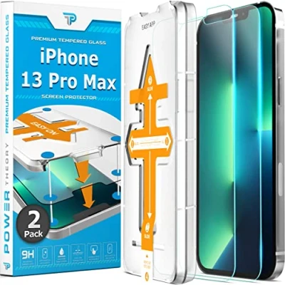 Abbildung von Power Theory Schutzglas für iPhone 13 Pro Max Schutzfolie, Displayschutz Glass mit Anbringhilfe, Displayschutzfolie, Glas Folie Schablone [2 Stück]