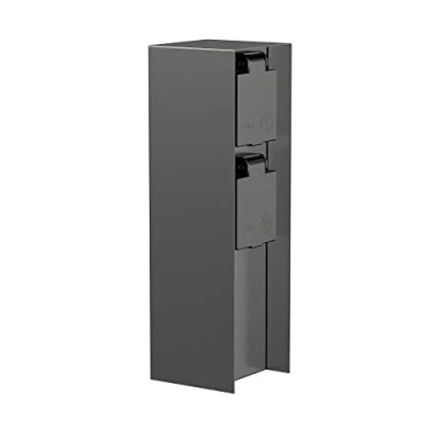 Abbildung von ledscom.de Garten Steckdosensäule POMI für außen, IP44, 2 Fach, Edelstahl, anthrazit, eckig, 23 cm