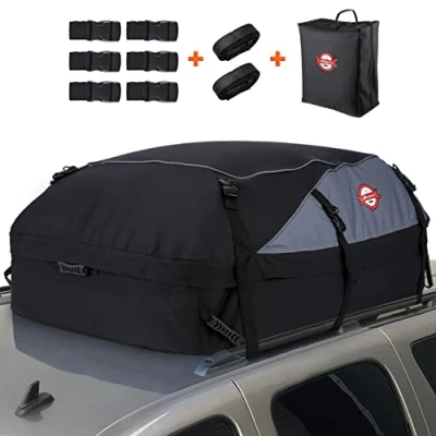 Abbildung von Sailnovo Auto Dachbox Faltbar Dachtasche Wasserdicht Dachkoffer Tragbar Dachboxen Dachträger Tasche Aufbewahrungsbox mit Dach Verstärkten Riemen für (Klassischer Stil Türhaken, 20 Kubikfuß)