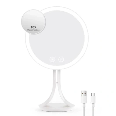 Abbildung von Auxmir Kosmetikspiegel LED Beleuchtet, 2000 mAh Wiederaufladbarer Schminkspiegel Tischspiegel, Stufenlos für Dimmbare Helligkeit 3 Lichtfarben, 1X HD Spiegel Zuhause Hotel