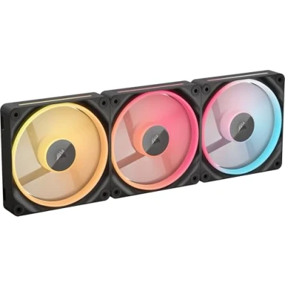 Abbildung von CORSAIR iCUE LINK LX120 R RGB 120mm PWM Umkehrlüfter Dreifach Lüfter Kit Geräuscharm, Magnetische Kuppellagerung, Zwei Lichtschleifen, QuikTurn™ Schrauben, Null Drehzahl Modus Schwarz