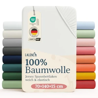 Abbildung von Laleni Jersey Spannbettlaken 70x140 cm Babybett Oeko TEX zertifiziertes Bettlaken Kinderbett Baby aus 100% Baumwolle in Ivory