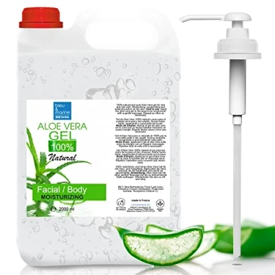 Abbildung von Aloe Vera Gel, aus Bio Pflanzen der Kanarischen Inseln, Skincare Babys und Haustiere, Frisches Blatt, Vegan, Sonnenbrand Feuchtigkeitscreme, Gesicht, 100% Reines Natürliches, 2000 ml