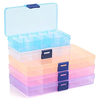 Abbildung von Naler 5 x Sortierbox Mehrfarbig Plastikschachtel Plastik Box für Aufbewahrung 10/15 Variable Fächer