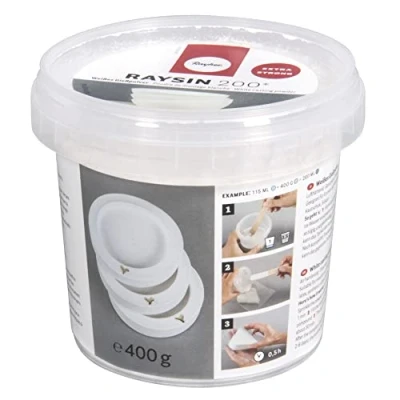 Abbildung von Rayher 34405102 Raysin 200 Gießpulver, 400g Eimer, Gießmasse weiß, Reliefgießpulver, lufthärtend und geruchslos