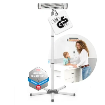 Abbildung von Reer Wickeltischstrahler EasyHeat Flex, Heizstrahler mit Standfuß, Wärmelampe fürs Baby, kompaktes Design, 1 Stück (1er Pack), 230V/500W, weiß