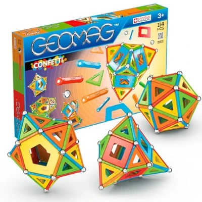 Abbildung von Geomag Classic Confetti 114 Teile Magnetisches Konstruktionsspiel für Kinder ab 3 Jahren Swiss Made 36 Bälle, 38 Stäbe, Platten, 2 Basen 3D Konstruktion Magnetische Spiele