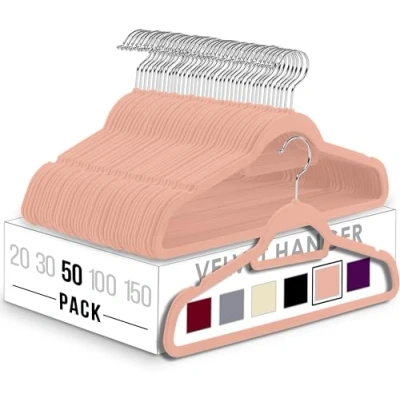 Abbildung von Utopia Home Premium Antirutsch Kleiderbügel aus Samt rutschfeste und strapazierfähige mit Krawattenhalter Stark genug, Jacken Pullover zu halten (Rosa, 50er Pack)