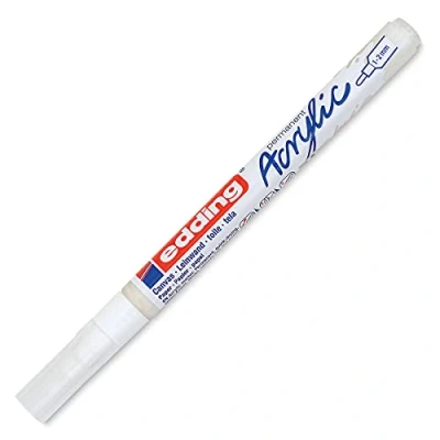 Abbildung von edding 5300 Acrylmarker fein weiß 1 Acrylstift wasserfest feine Rundspitze 2 mm Acryl Farben zum Malen auf Leinwand, Malpapier und Holz Acrylstifte für Steine