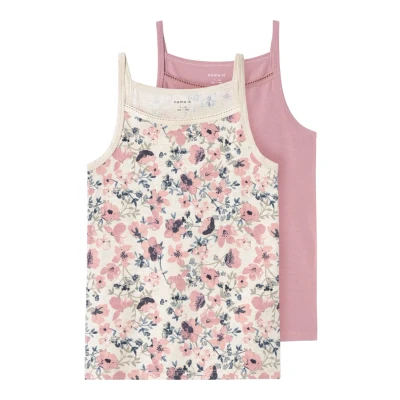 Abbildung von Name it Nkfstrap Nostalgia Flower 2 PACK Unterhemd/shirt für Kinder, Größe: 116, Pink