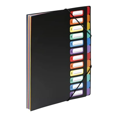 Abbildung von Viquel Vertikale Regenbogen Fächermappe, 12 Fächer, 5/10 Polypropylen, Schwarz
