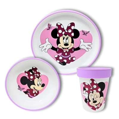 Abbildung von Stor Minnie Mouse Kindergeschirr Set rutschfest Kinder Geschirr Mädchen Antirutsch Baby Geschirrset Camping Frühstücksgeschirr BPA frei Kinderteller, Schüssel &amp; Becher wiederverwendbar