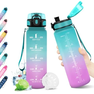 Abbildung von KollyKolla Trinkflasche Kinder 500ml, Kohlensäure Geeignet, Sport Auslaufsicher, Wasserflasche mit Filter und Zeitmarkierung, für Fahrrad, Schule, Maedchen, Junge, Camping