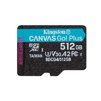 Abbildung von Kingston Canvas Go Plus microSDXC Speicherkarte Gen4 200MB/s A2 U3 V30 512GB Einzelpaket ohne ADP SDCG4/512GBSP