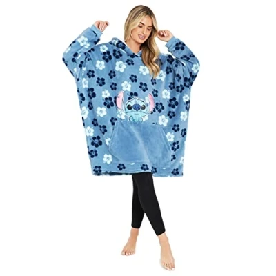 Abbildung von Disney Oversize Pullover Damen, Lilo und Stitch Kuschel Kapuzenpullover Damen Teenager Geschenke für Frauen (Blau Tropisch)