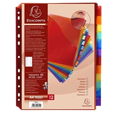 Abbildung von Exacompta 4844E Premium Register mit Tasche für DIN A4 MAXI aus langlebigem Kunststoff 8 teilig volle Höhe 25 x 30 cm vollfarbig 2 4 Farben Etikettenbogen zum Beschriften Trennblätter