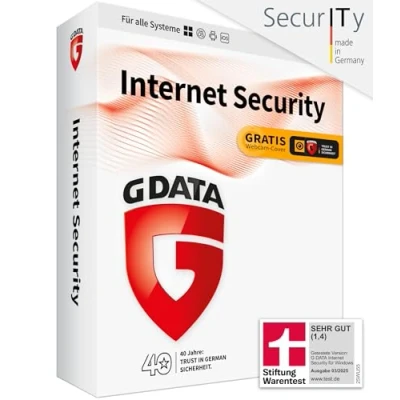 Abbildung von G DATA Internet Security 2024 3 Geräte 1 Jahr für PC, Mac, Android, iOS zukünftige Updates inklusive Made in Germany Aktivierungscode und Webcam Cover Box per Post