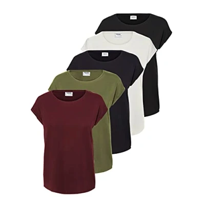 Abbildung von VERO MODA Damen VMAVA Plain SS TOP GA 5PACK, Black/Snow White+ Port ROLYALE, XS