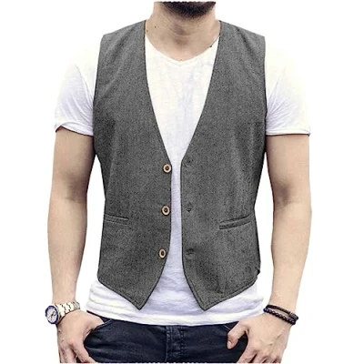 Abbildung von AeoTeokey Herren Sommer Leinenweste Anzug Weste Casual Regular Fit(Grau,L)